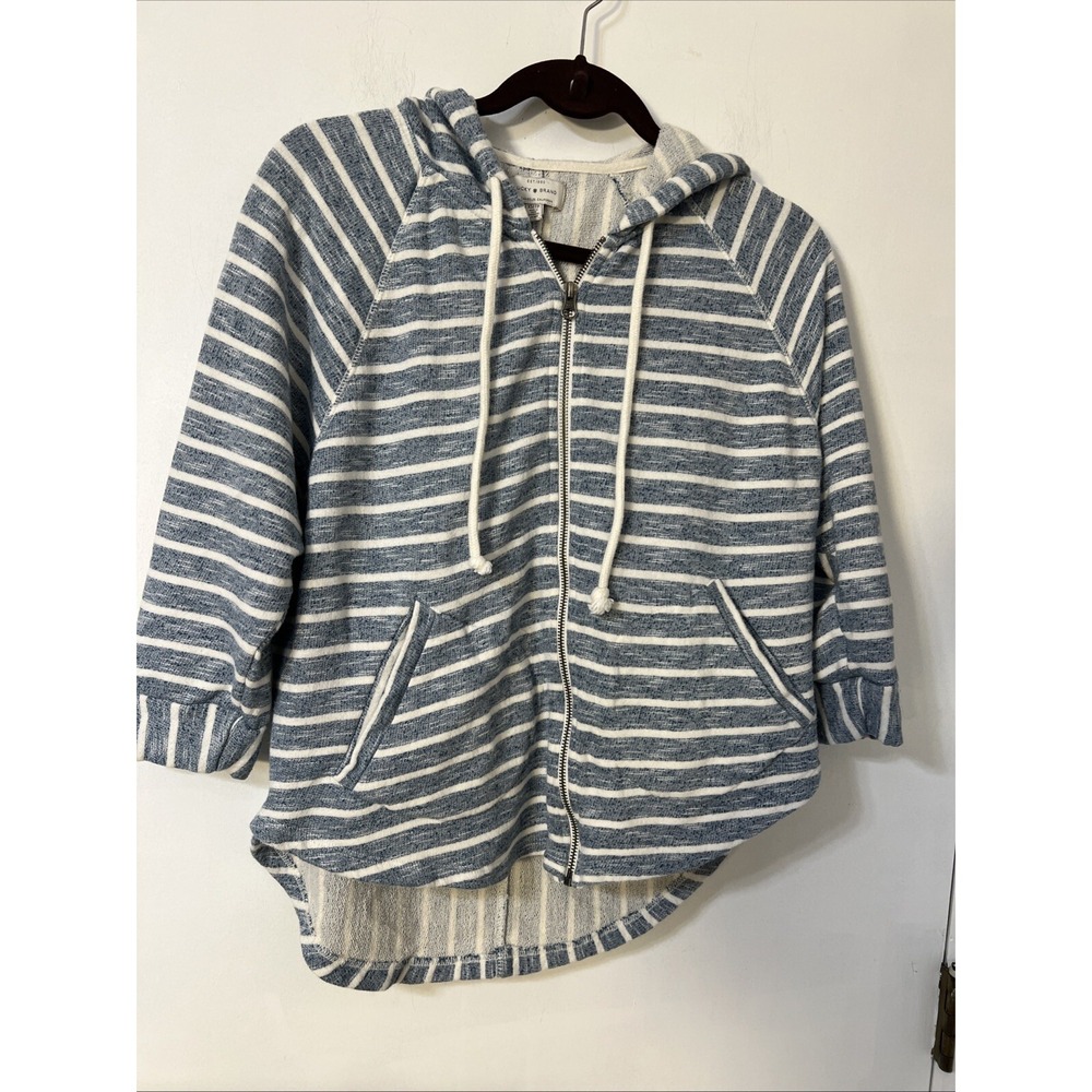 LUCKY BRAND Blue/White Striped Zip Hoodie Poncho Sweatshirt‎ Jacket X Small